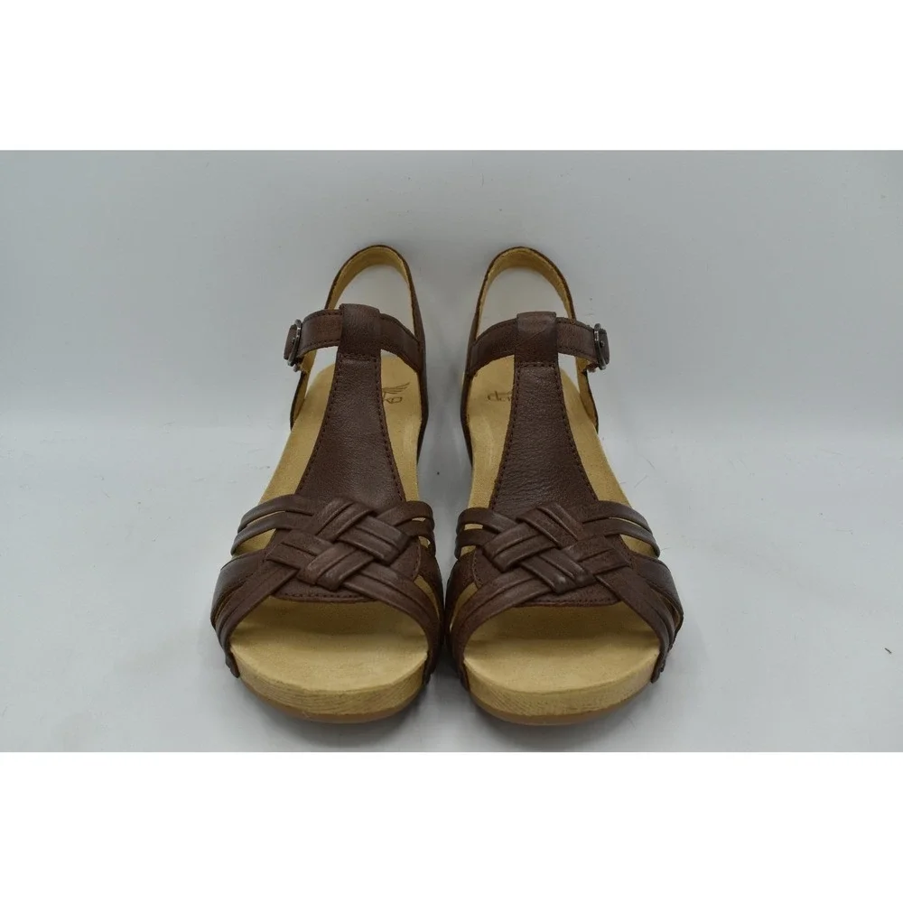 Dansko Women EU 41 Tia Milled Burnished Brown Leather Strappy Sandals Shoes